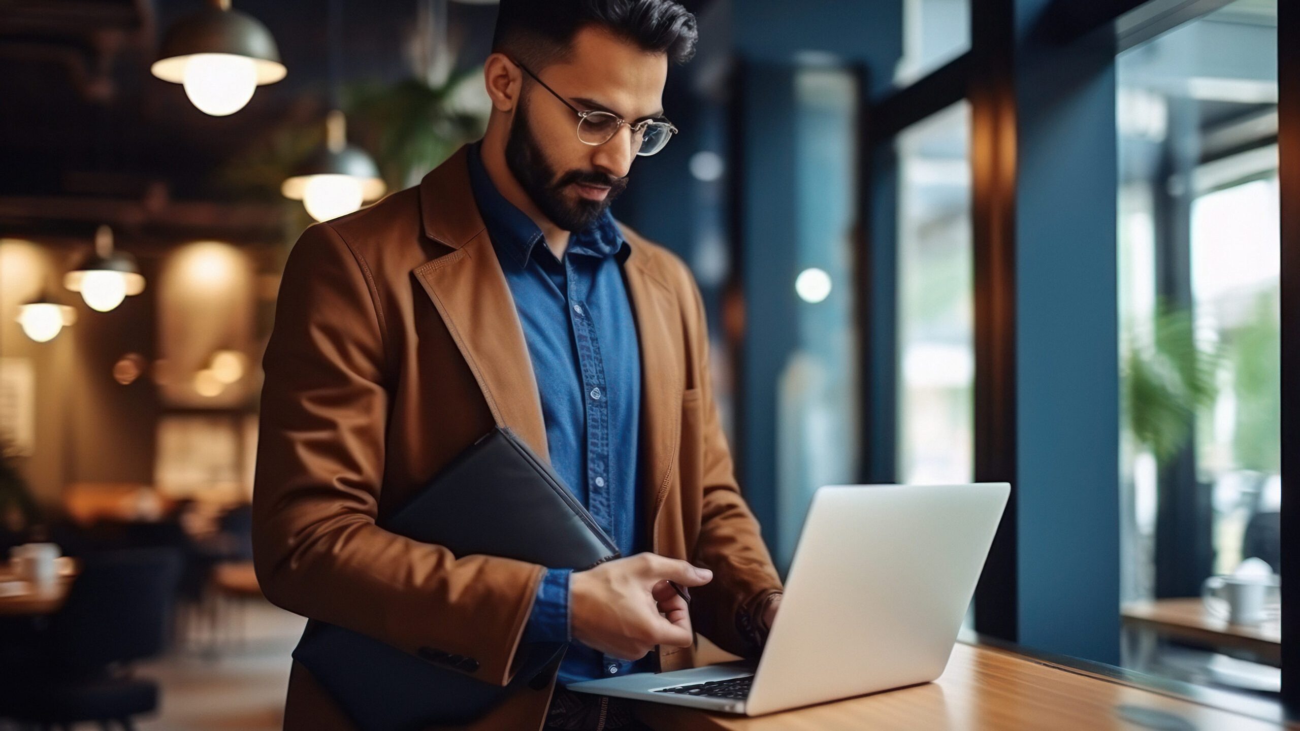 Young businessman or entrepreneur using laptop
